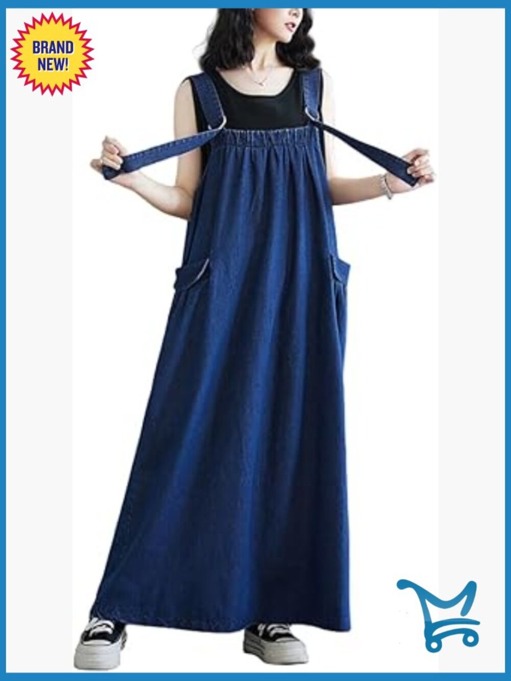 Boho Denim Overall Dress Jean Overalls Skirt Jumper Pinafore Wide Hem